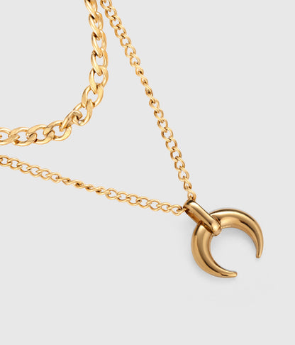 Crescent Moon Double Layered Necklace - OUZELJewellery