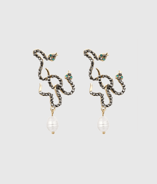 Double Black Snake CZ Drop Earrings - OUZELJewellery