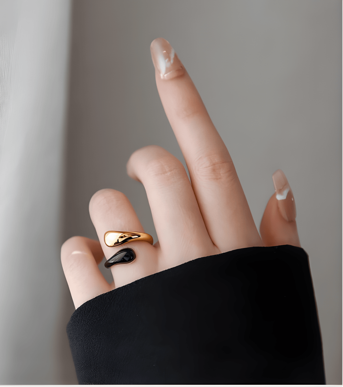 Gold & Black Enamel Droplet Ring - OUZELJewellery