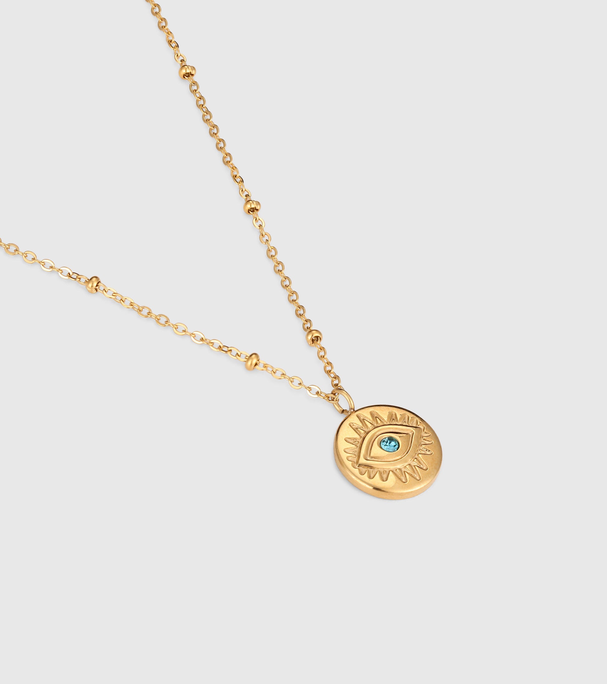 Gold Blue CZ Evil Eye Medallion Necklace - OUZELJewellery