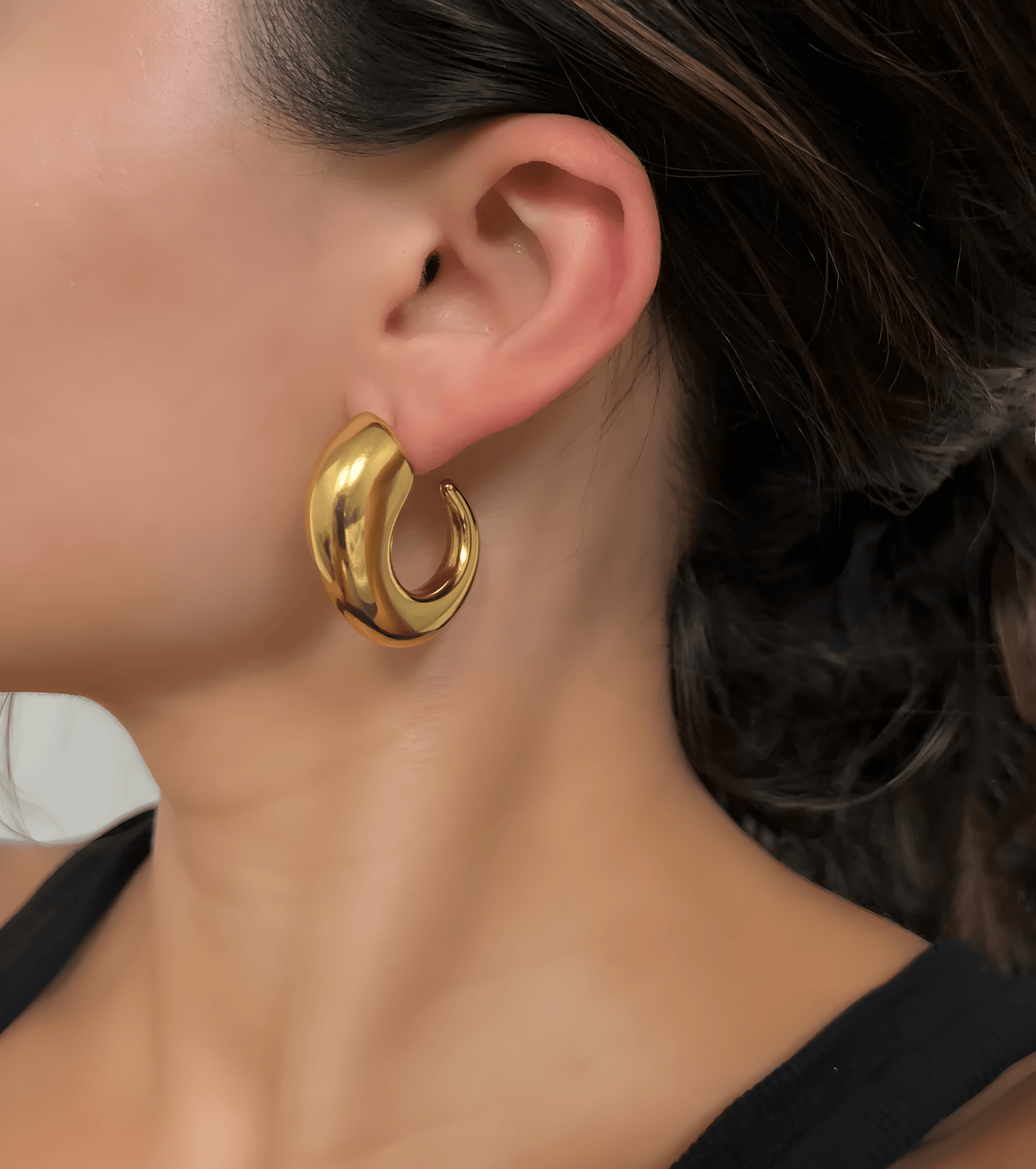 Gold Chunky Hook Hoop Earrings - OUZELJewellery