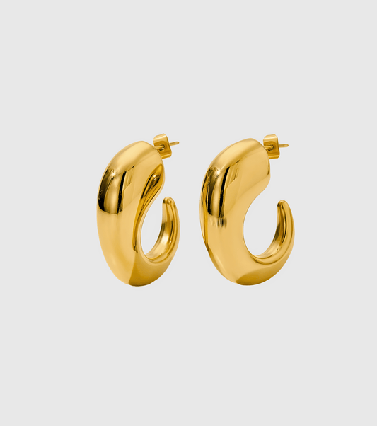 Gold Chunky Hook Hoop Earrings - OUZELJewellery