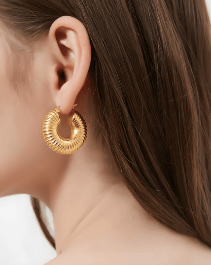 Gold Chunky Textured Hoop Earrings - OUZELJewellery