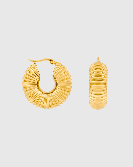 Gold Chunky Textured Hoop Earrings - OUZELJewellery