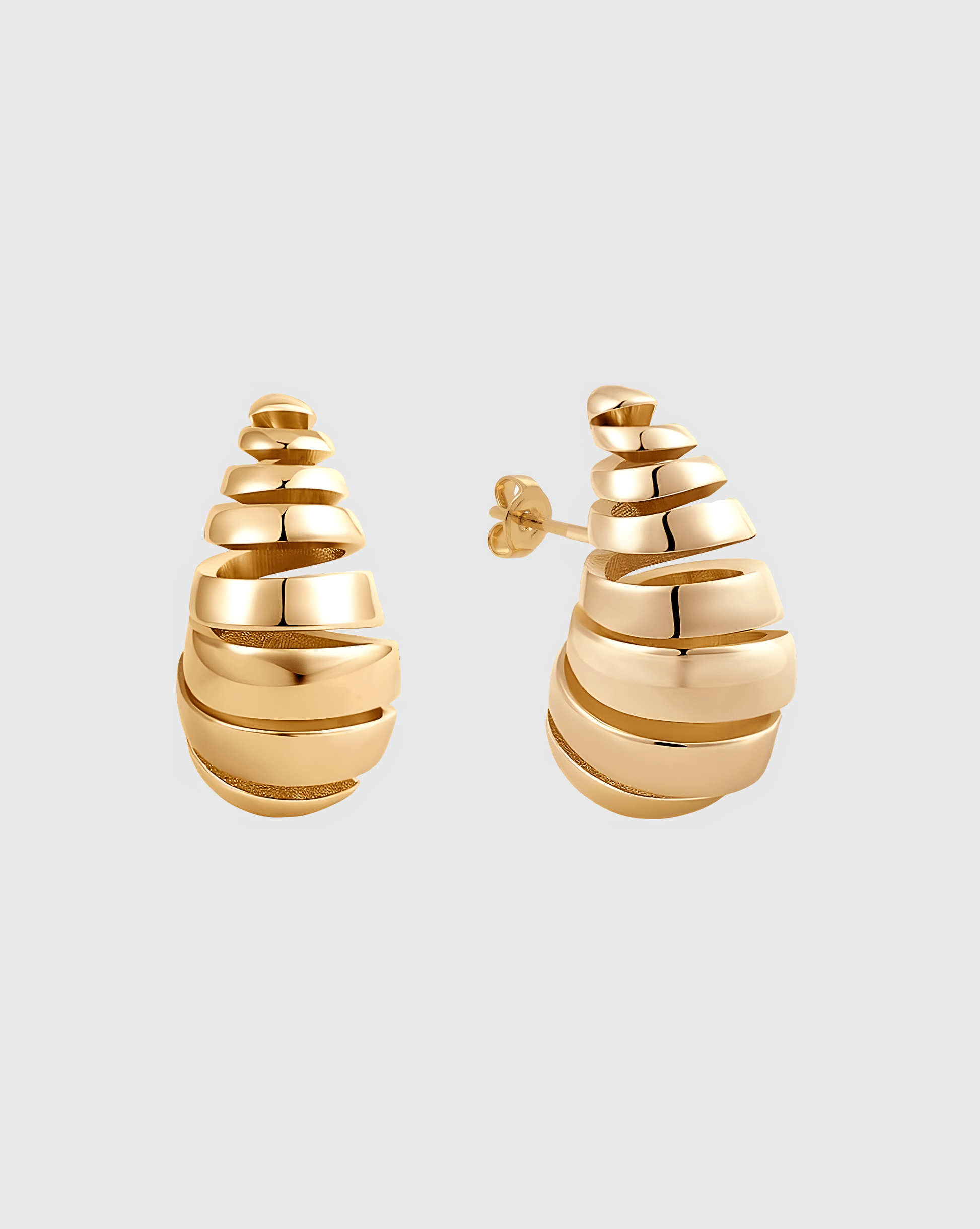 Gold Croissant Spiral Dome Drop Earrings - OUZELJewellery