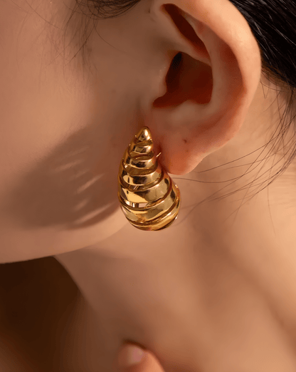 Gold Croissant Spiral Dome Drop Earrings - OUZELJewellery