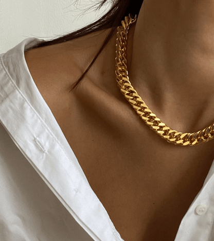 Gold Curb Chain Choker Necklace - OUZELJewellery