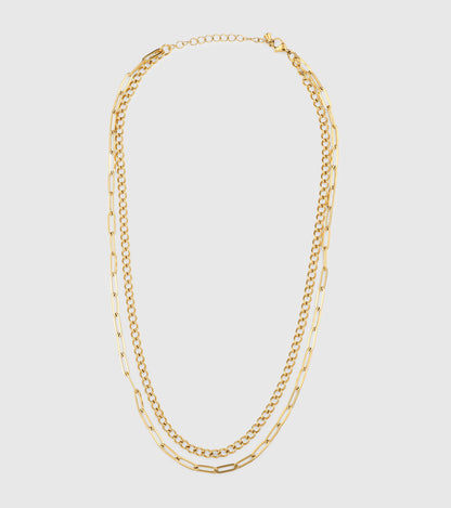 Gold Curb & Paperclip Double Layer Chain Necklace - OUZELJewellery