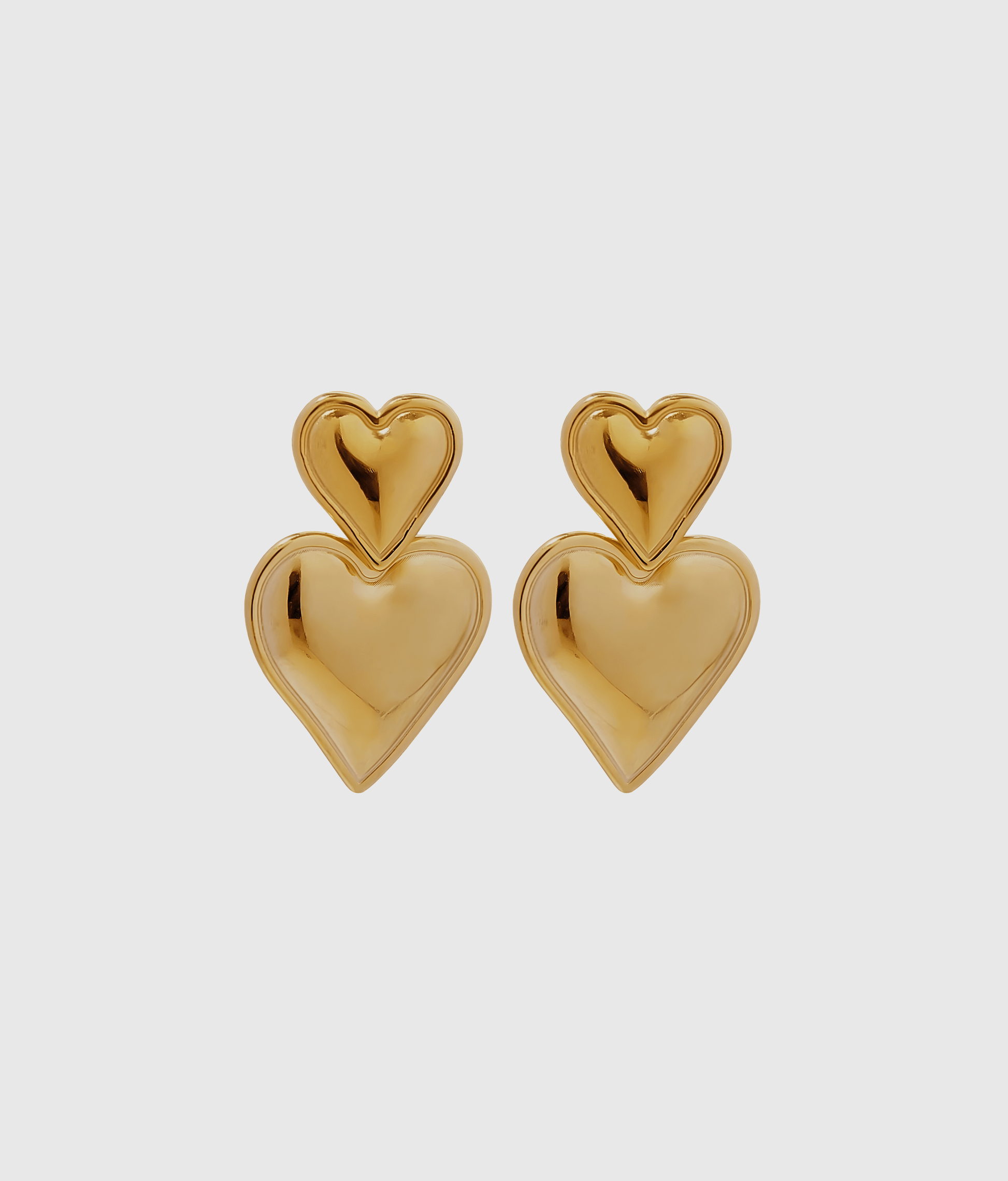 Gold Double Heart Drop Earrings - OUZELJewellery