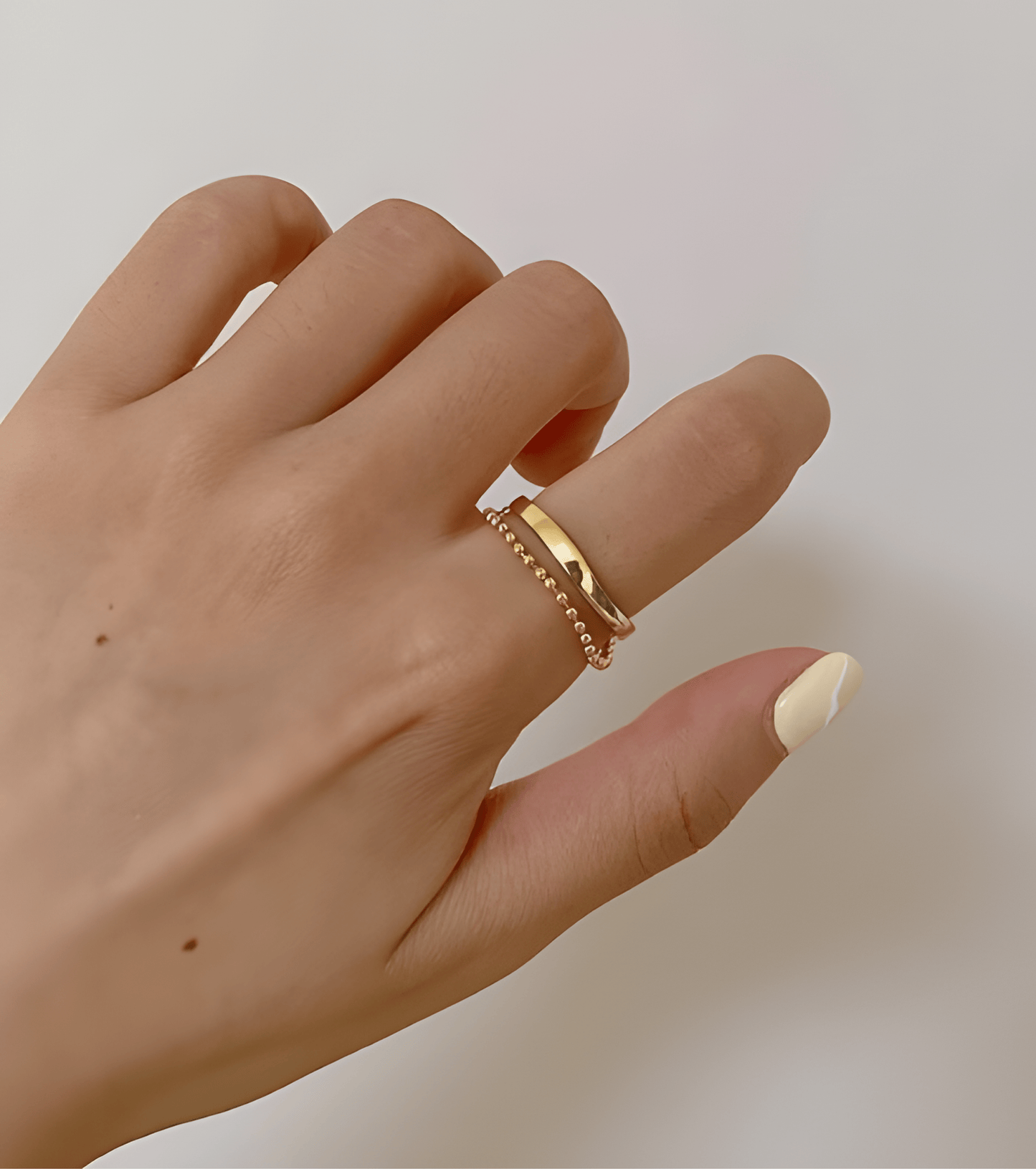 Gold Double Layer Bead Chain Ring - OUZELJewellery