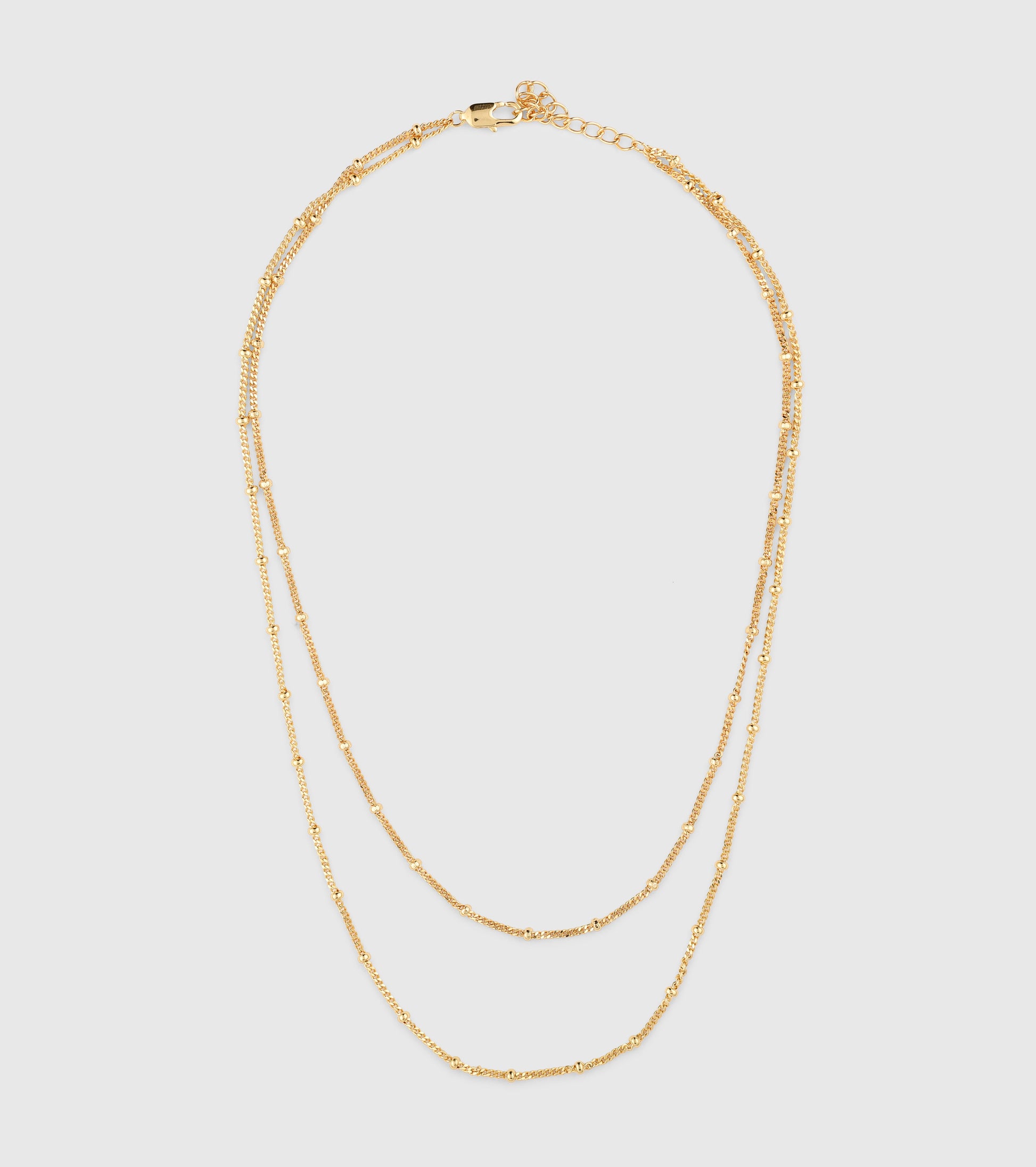 Gold Double Strand Beaded Satellite Chain Necklace - OUZELJewellery