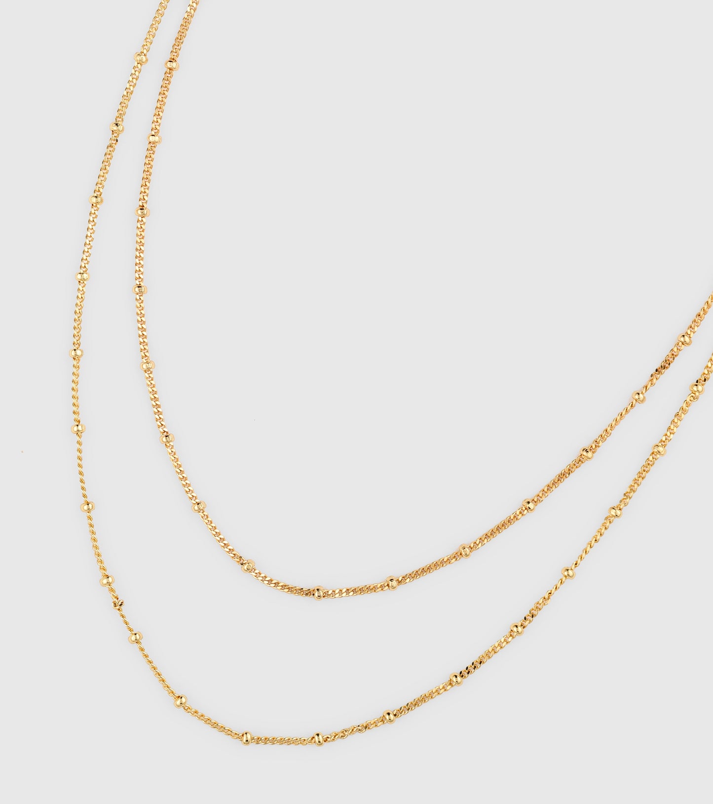 Gold Double Strand Beaded Satellite Chain Necklace - OUZELJewellery