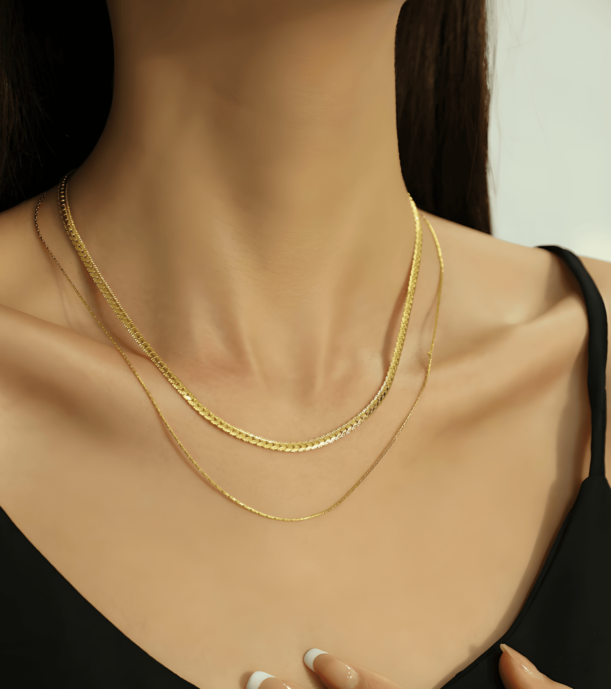 Gold Flat Links Doubled Chain Necklace - OUZELJewellery