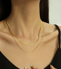 Gold Flat Links Doubled Chain Necklace - OUZELJewellery