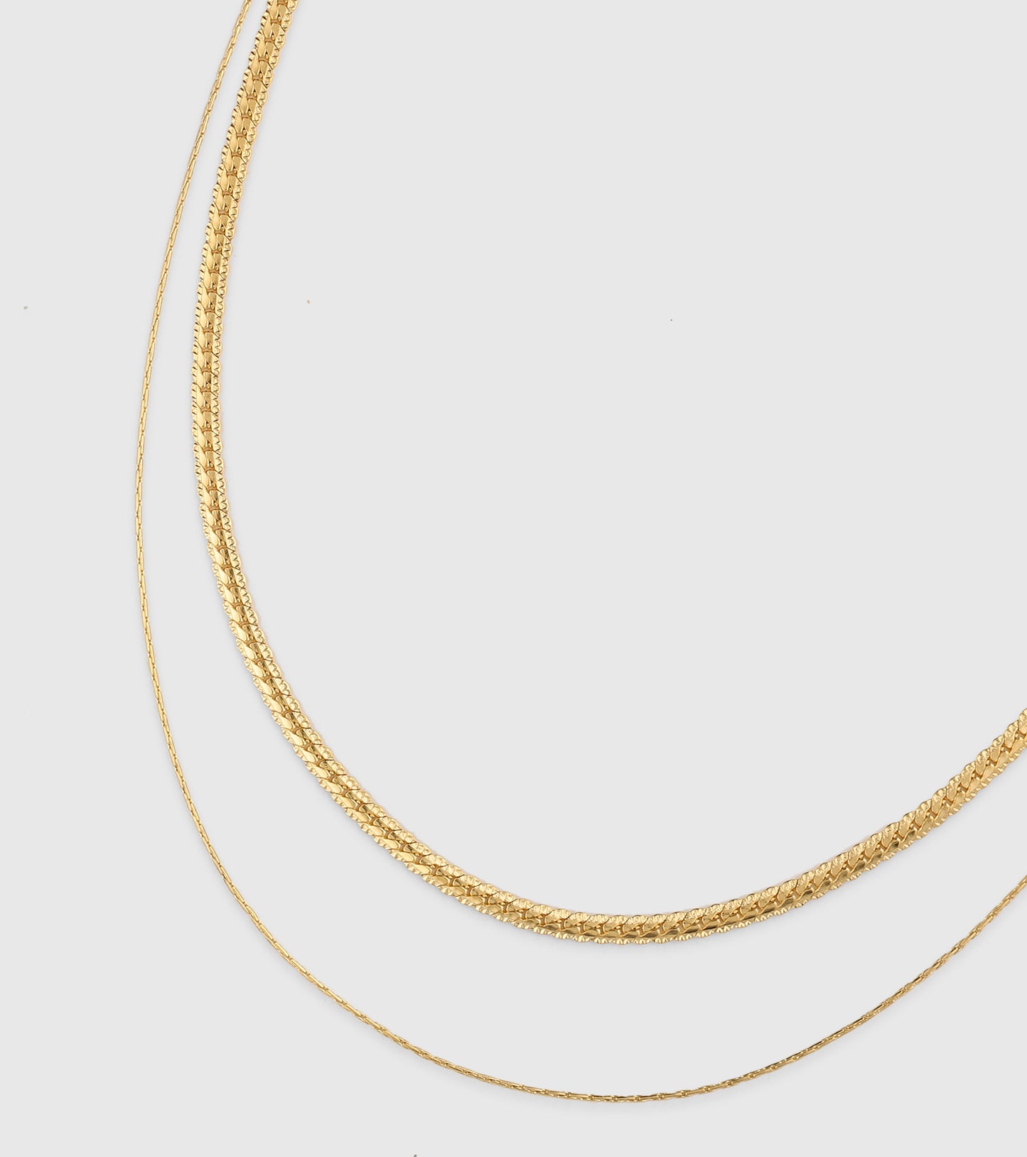 Gold Flat Links Doubled Chain Necklace - OUZELJewellery