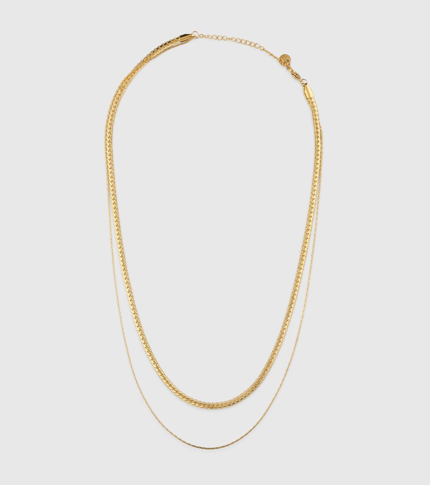 Gold Flat Links Doubled Chain Necklace - OUZELJewellery