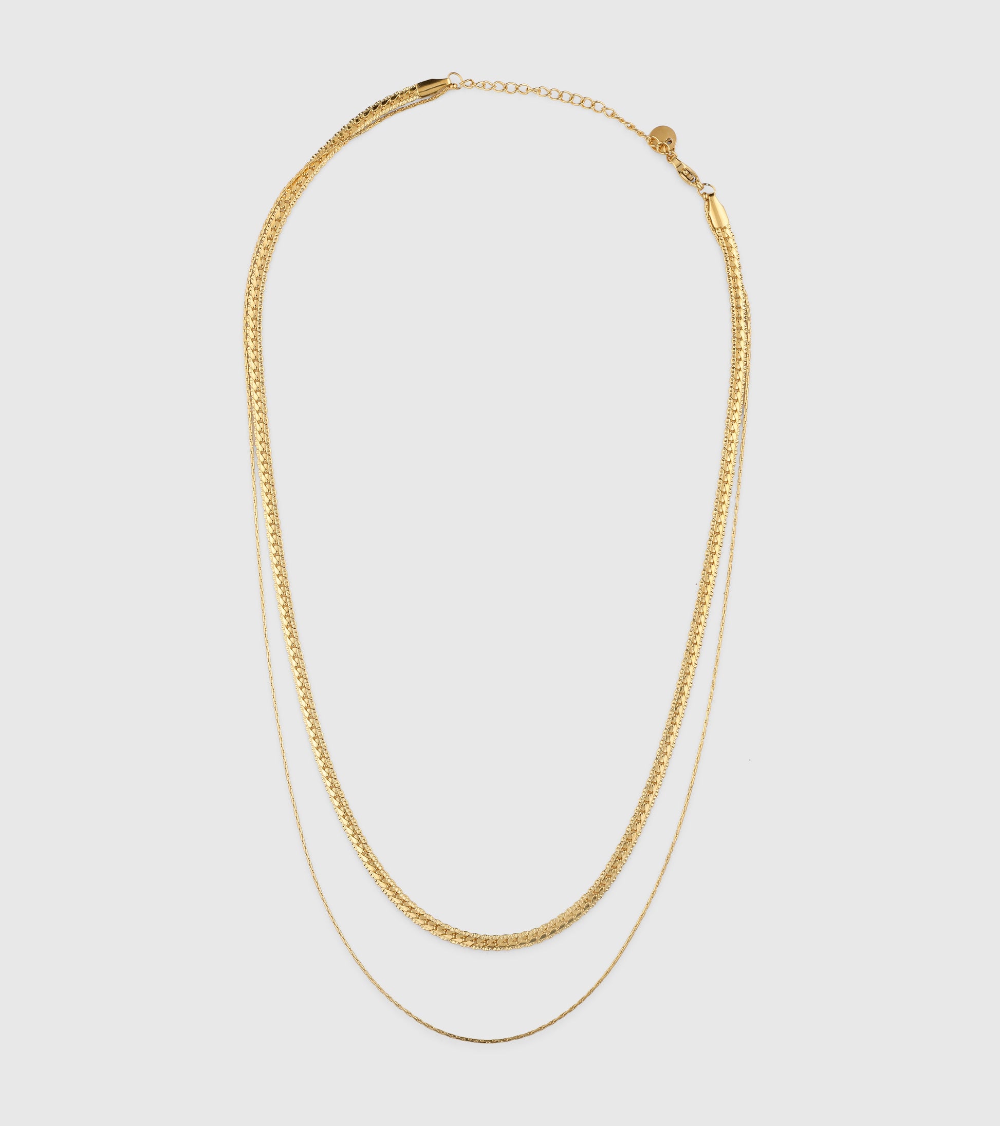 Gold Flat Links Doubled Chain Necklace - OUZELJewellery