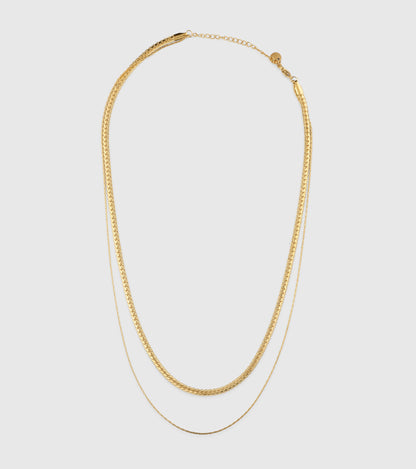 Gold Flat Links Doubled Chain Necklace - OUZELJewellery