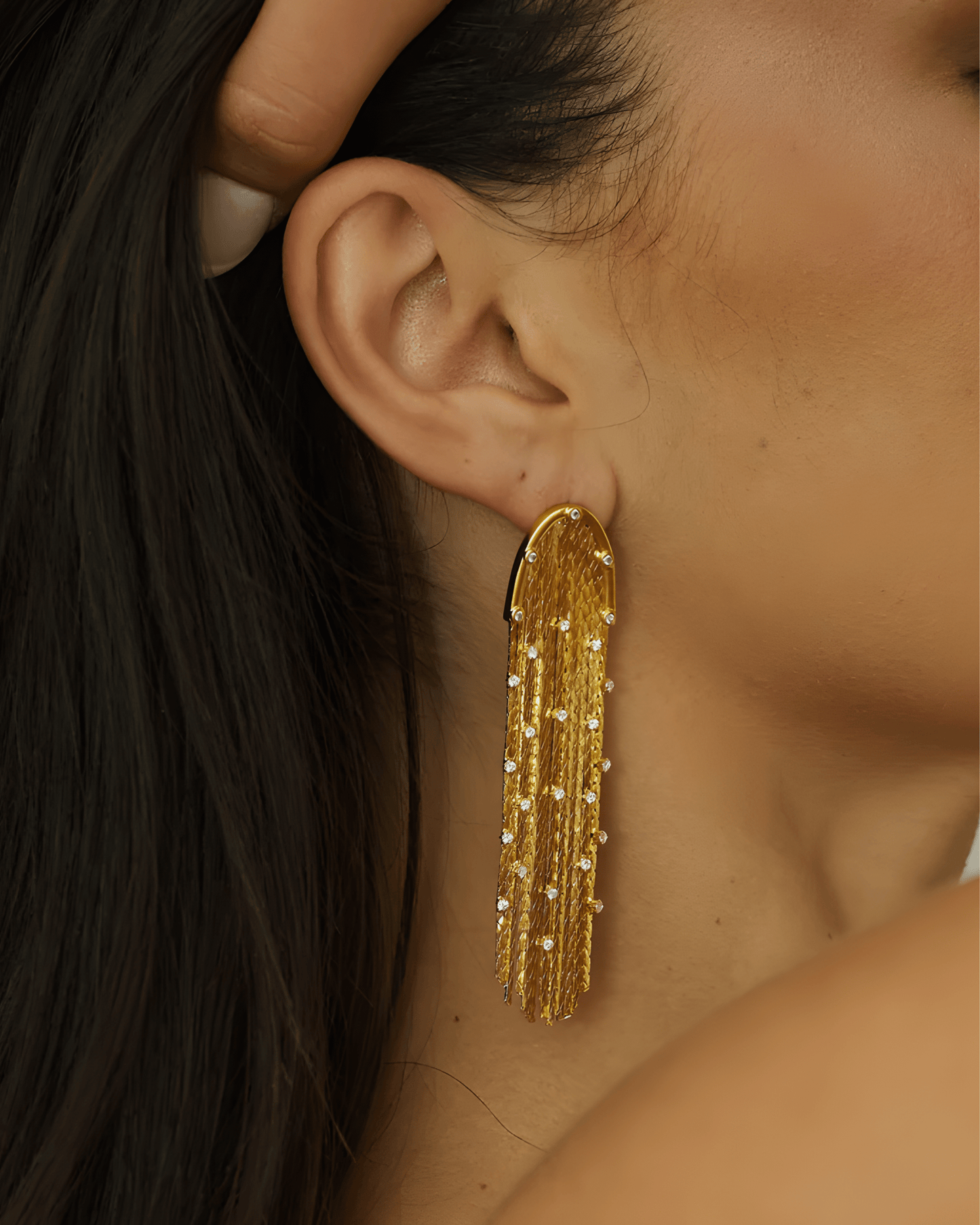 Gold Fringe Drop Earrings - OUZELJewellery