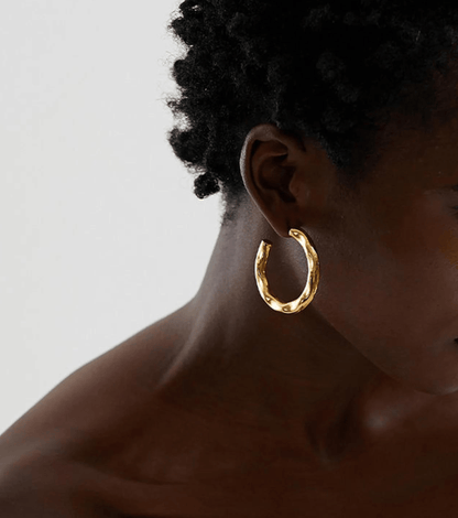 Gold Hammered Hoop Earrings - OUZELJewellery