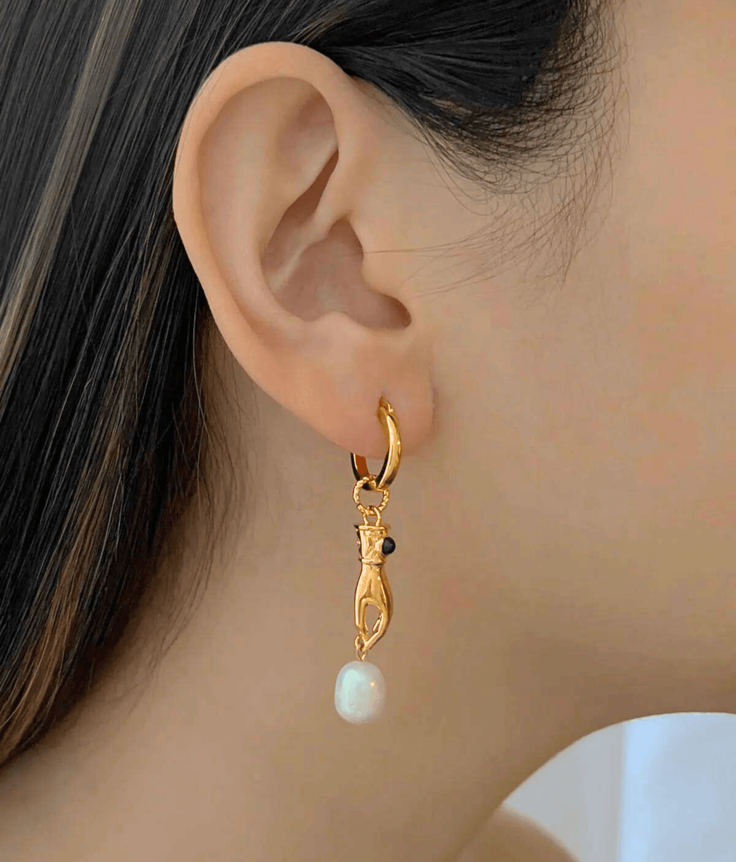 Gold Handpicked Drop Hoop Earrings - OUZELJewellery