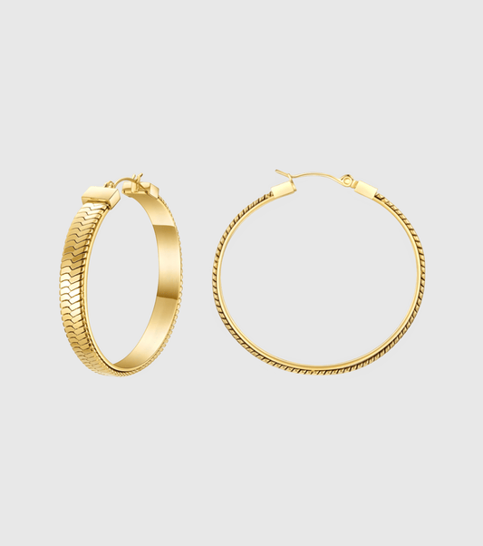 Gold Herringbone Chain Hoop Earrings - OUZELJewellery