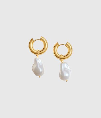 Gold Hoop Pearl Drop Earrings - OUZELJewellery