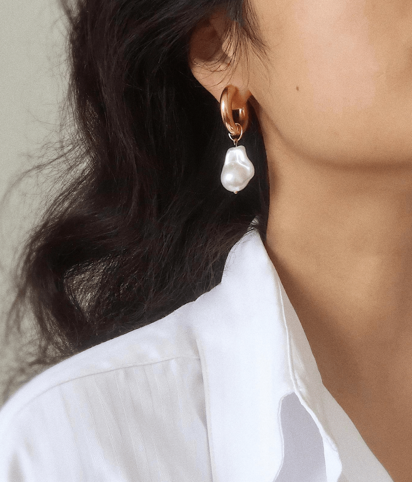 Gold Hoop Pearl Drop Earrings - OUZELJewellery