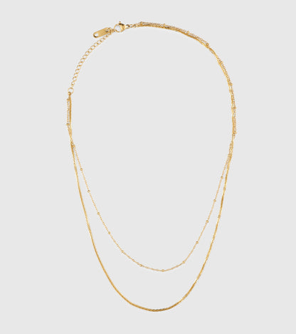 Gold Layered Beaded Satellite & Snake Chain Necklace - OUZELJewellery