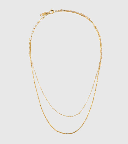 Gold Layered Beaded Satellite & Snake Chain Necklace - OUZELJewellery