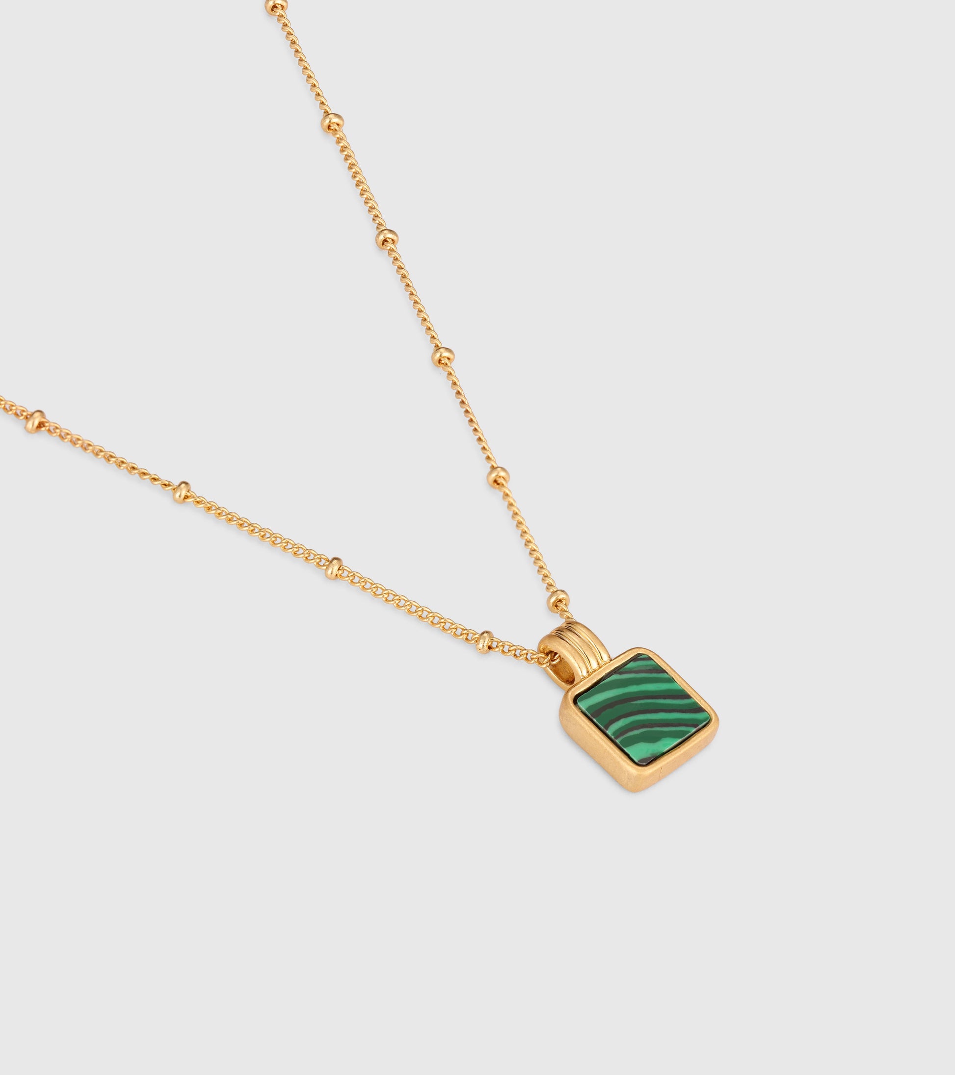 Gold Malachite Green Gemstone Square Charm Pendant Necklace - OUZELJewellery