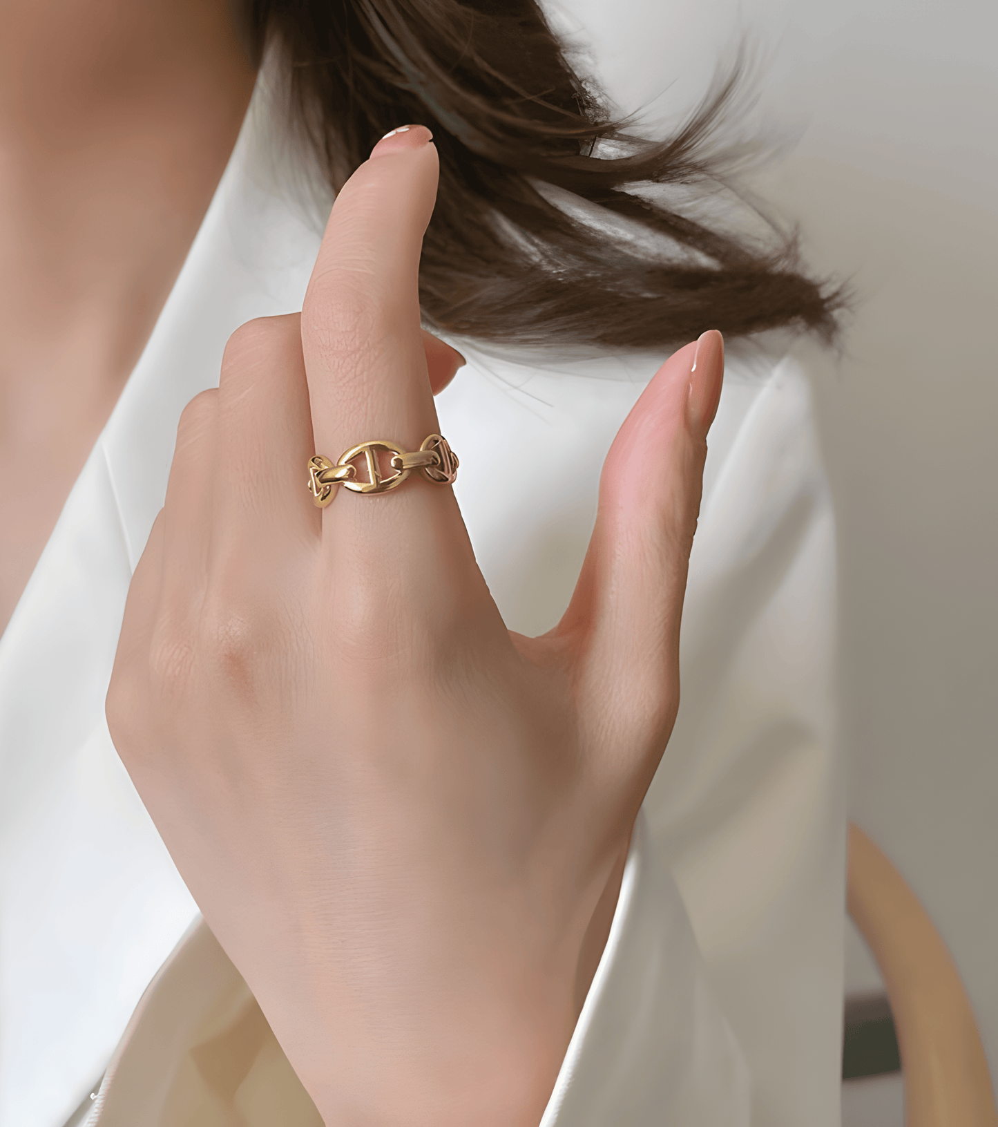 Gold Mariner Link Ring - OUZELJewellery