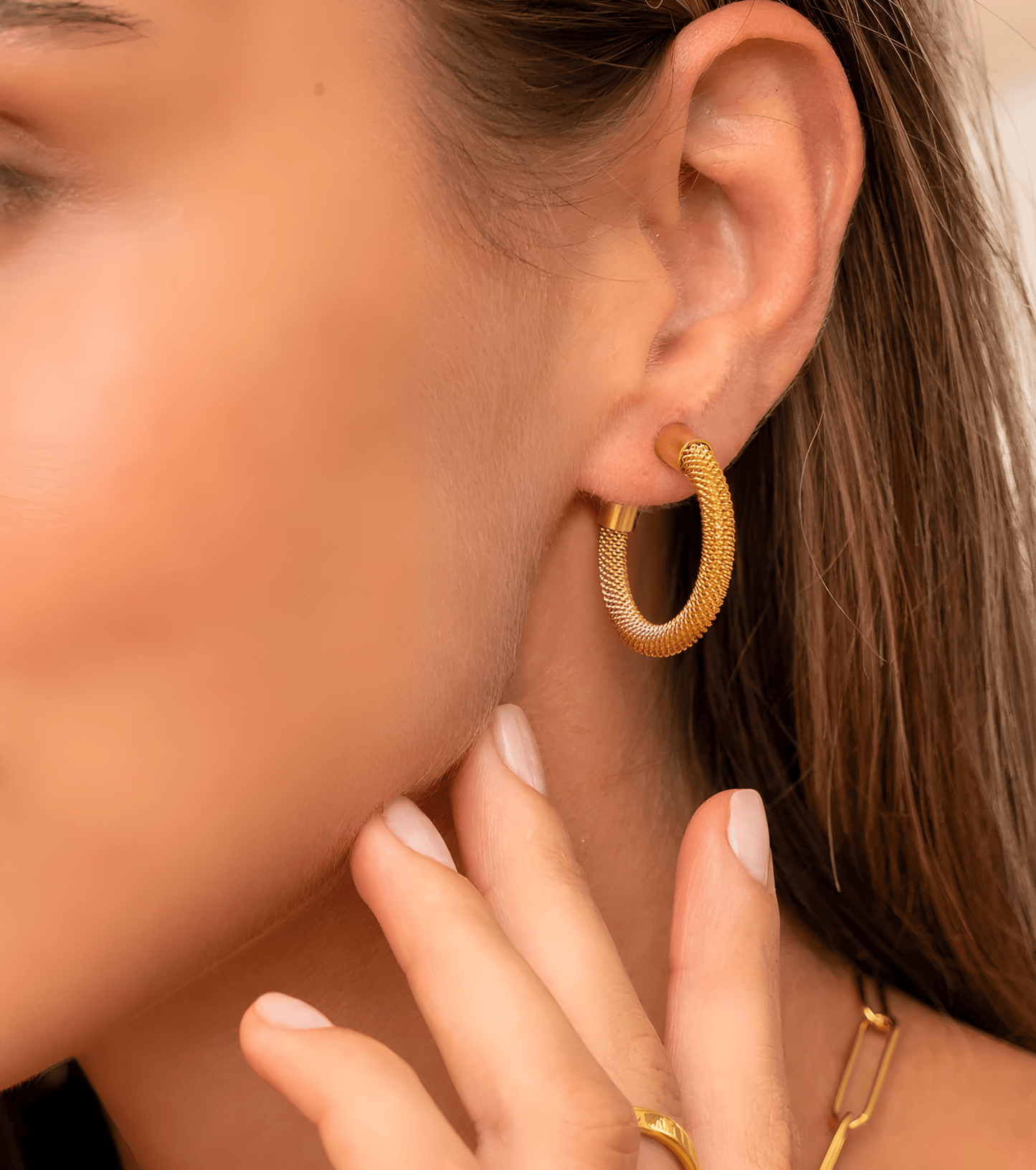 Gold Mesh Hoop Earrings - OUZELJewellery