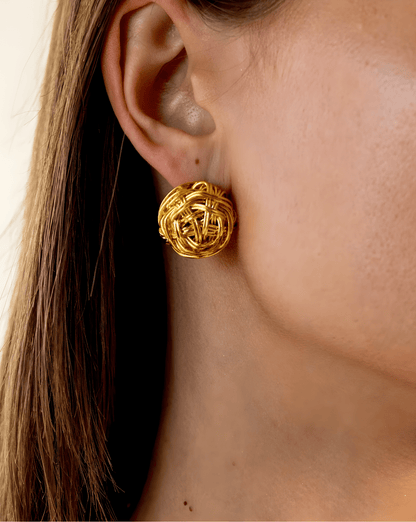 Gold Mesh Statement Stud Earrings - OUZELJewellery