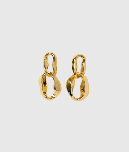 Gold Molten Oval Drop Earrings - OUZELJewellery