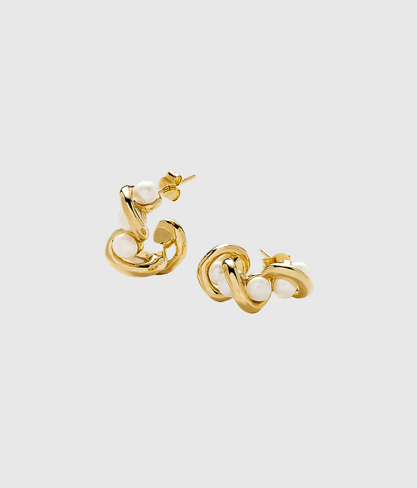 Gold Molten Twisted Pearls Mini Hoop Earrings - OUZELJewellery