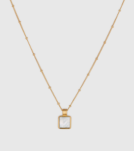 Gold Mother of Pearl Gemstone Square Charm Pendant Necklace - OUZELJewellery