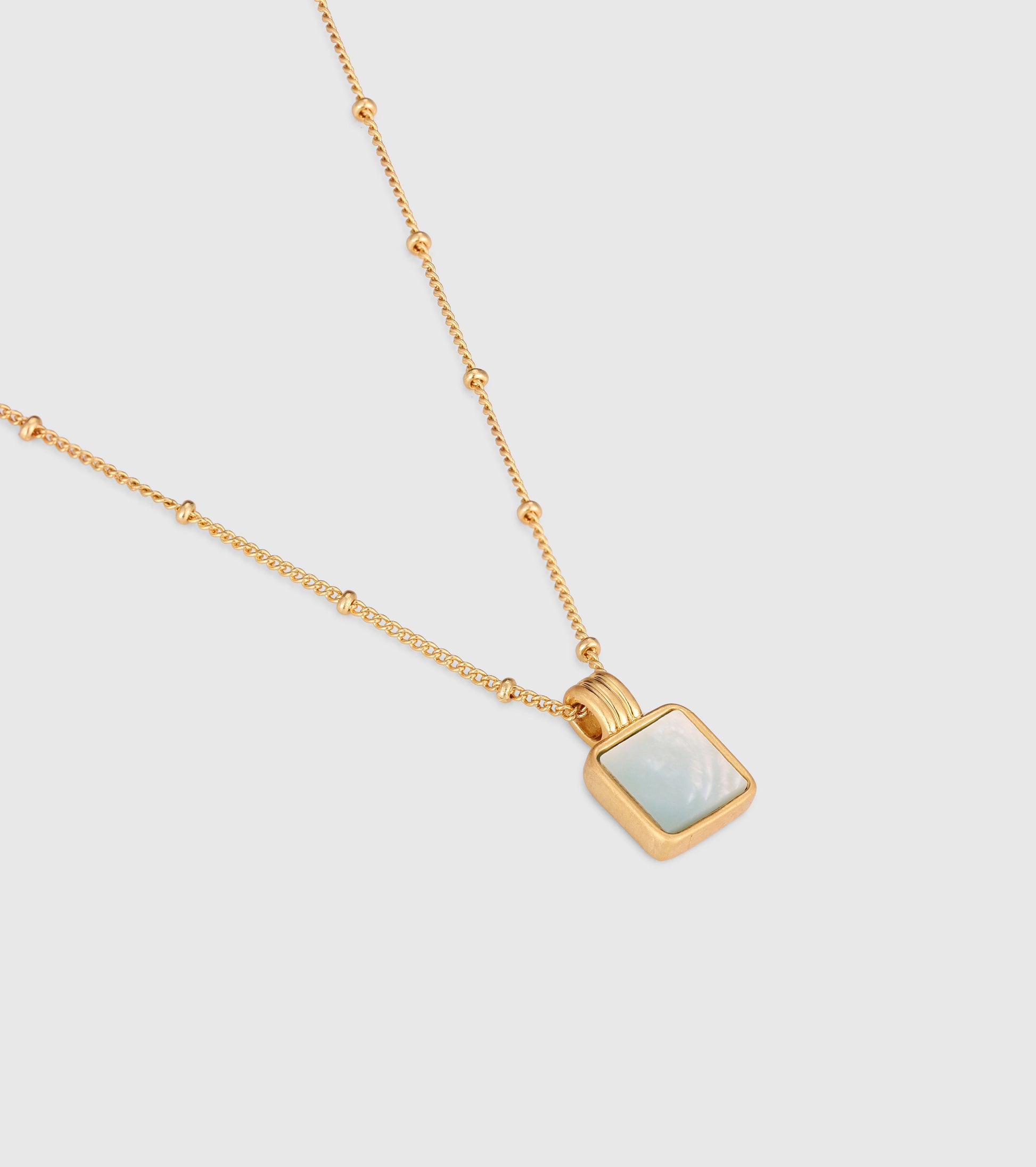 Gold Mother of Pearl Gemstone Square Charm Pendant Necklace - OUZELJewellery