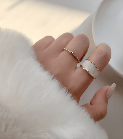 Gold & Off-White Enamel Ring - OUZELJewellery