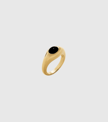 Gold Oval Black Onyx Dome Ring - OUZELJewellery