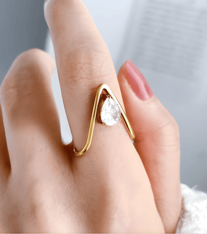 Gold Pear 'V' Ring - OUZELJewellery