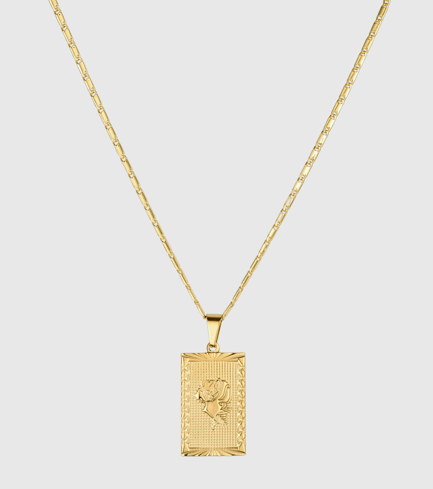 Gold Rose Flower Rectangle Pendant Necklace - OUZELJewellery