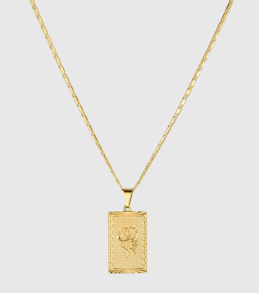 Gold Rose Flower Rectangle Pendant Necklace - OUZELJewellery