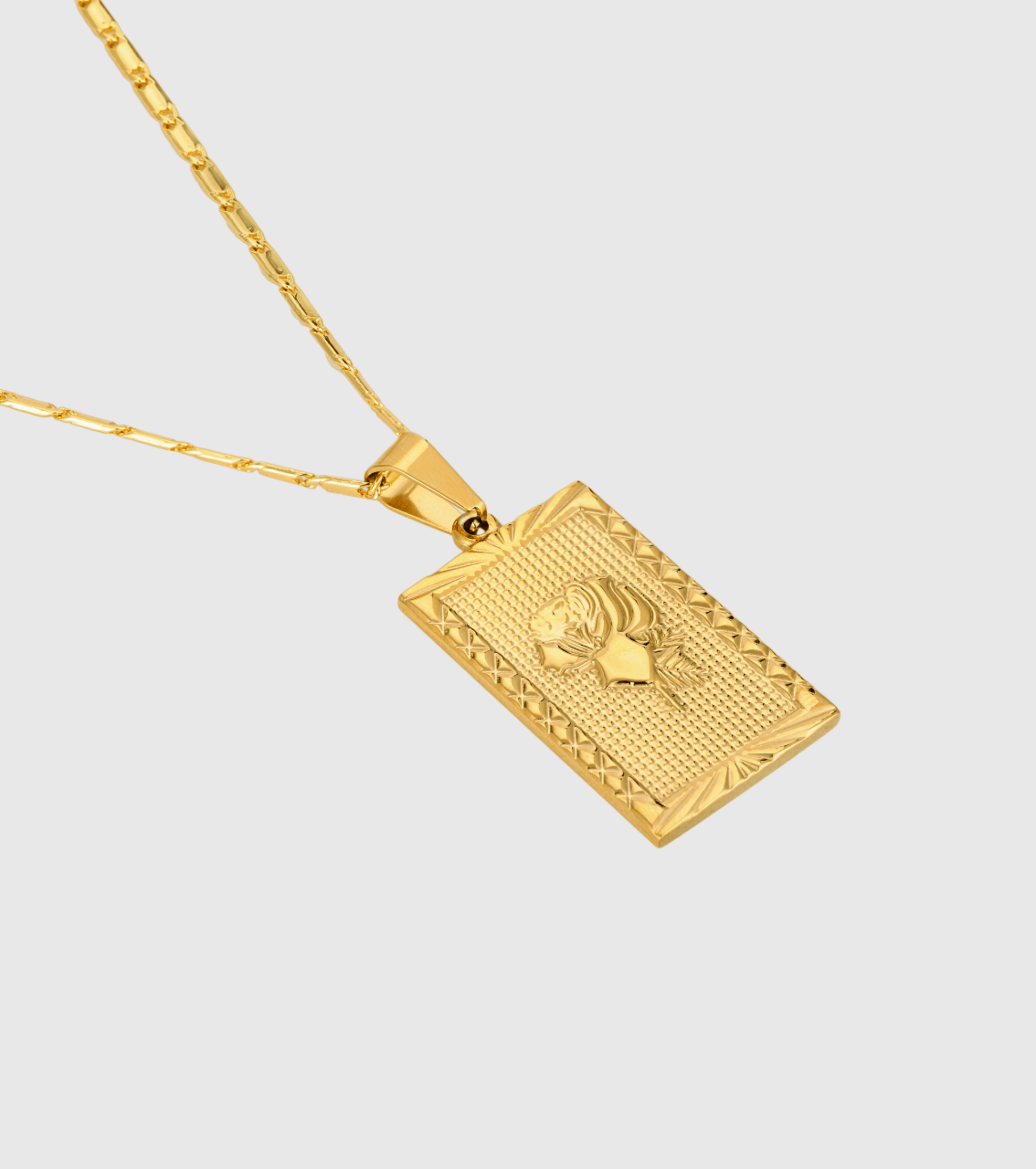 Gold Rose Flower Rectangle Pendant Necklace - OUZELJewellery