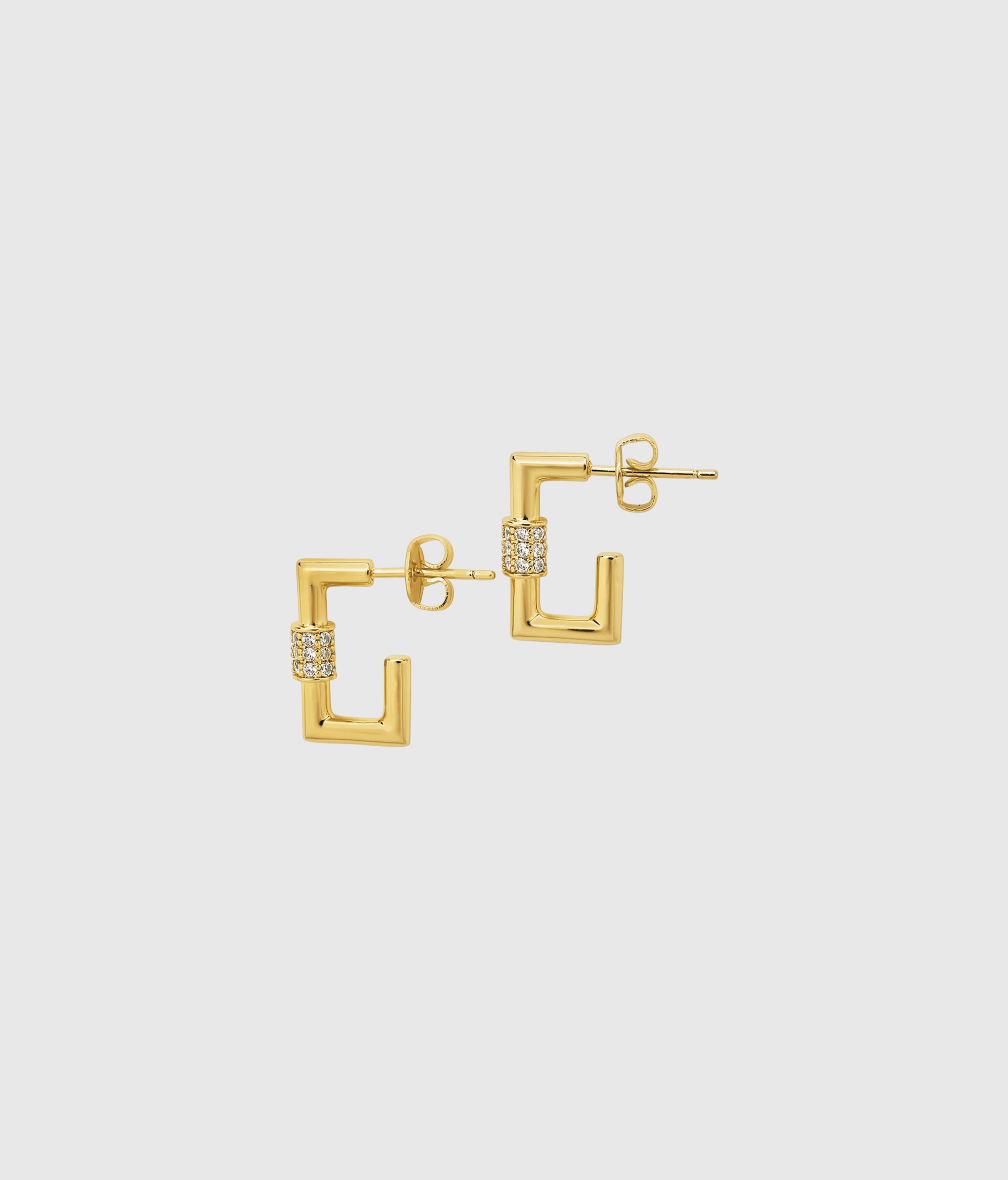 Gold Square CZ Carabiner Clip Hoops Earrings - OUZELJewellery