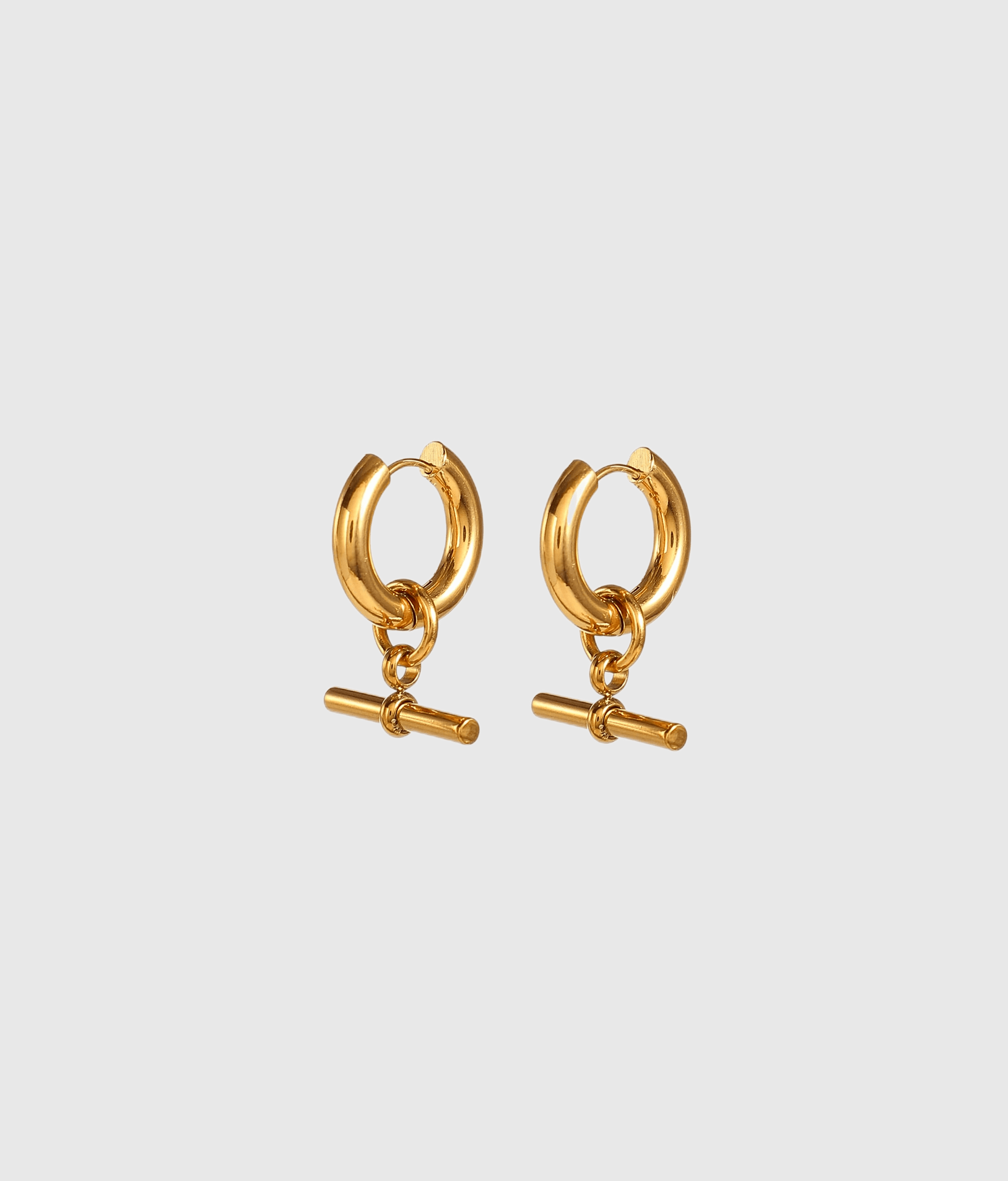 Gold T-Bar Hoop Earrings - OUZELJewellery