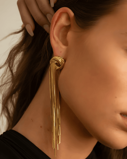 Gold Tied Tassel Earrings - OUZELJewellery