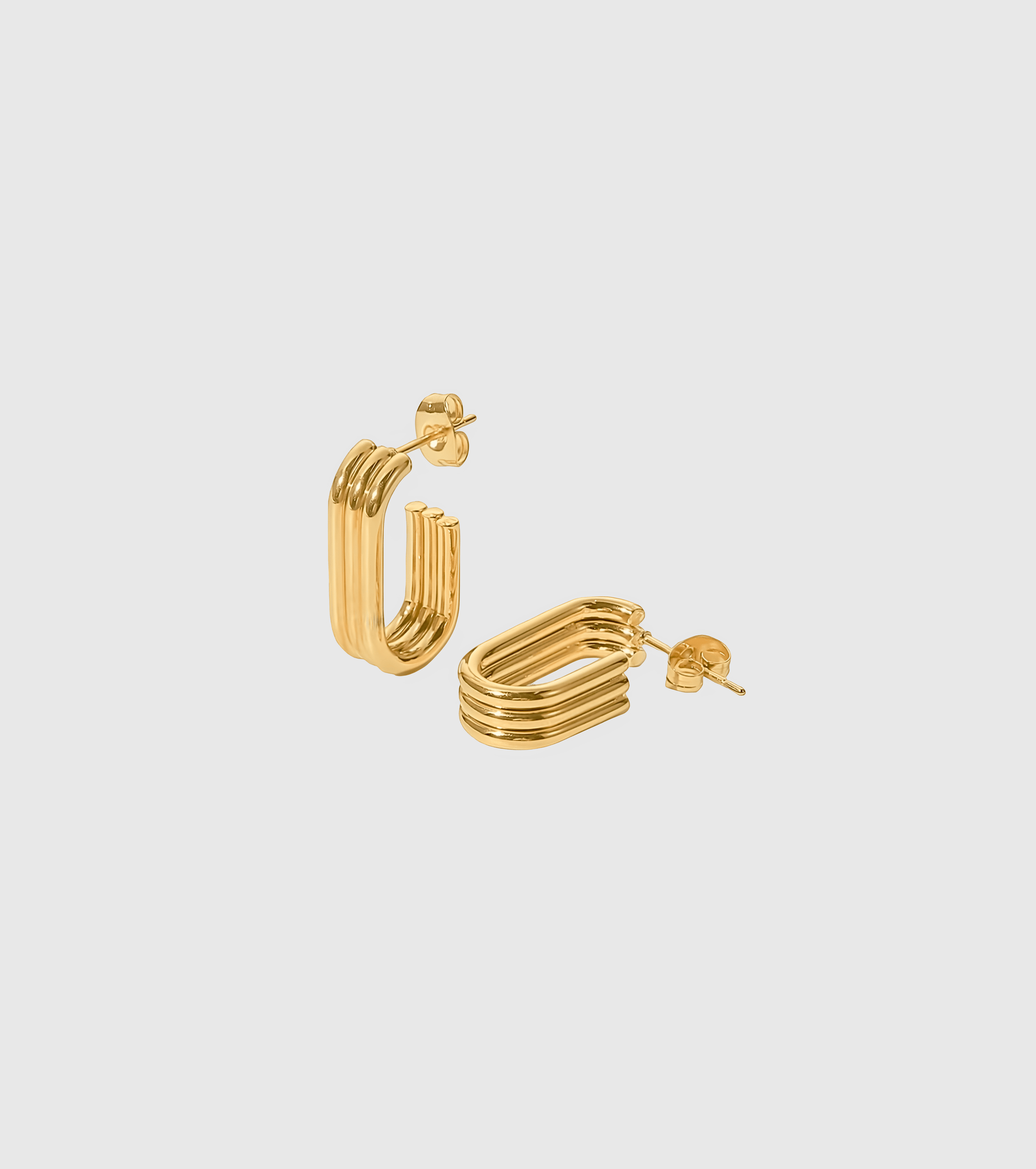 Gold Triple Layer 'U' Shape Earrings - OUZELJewellery