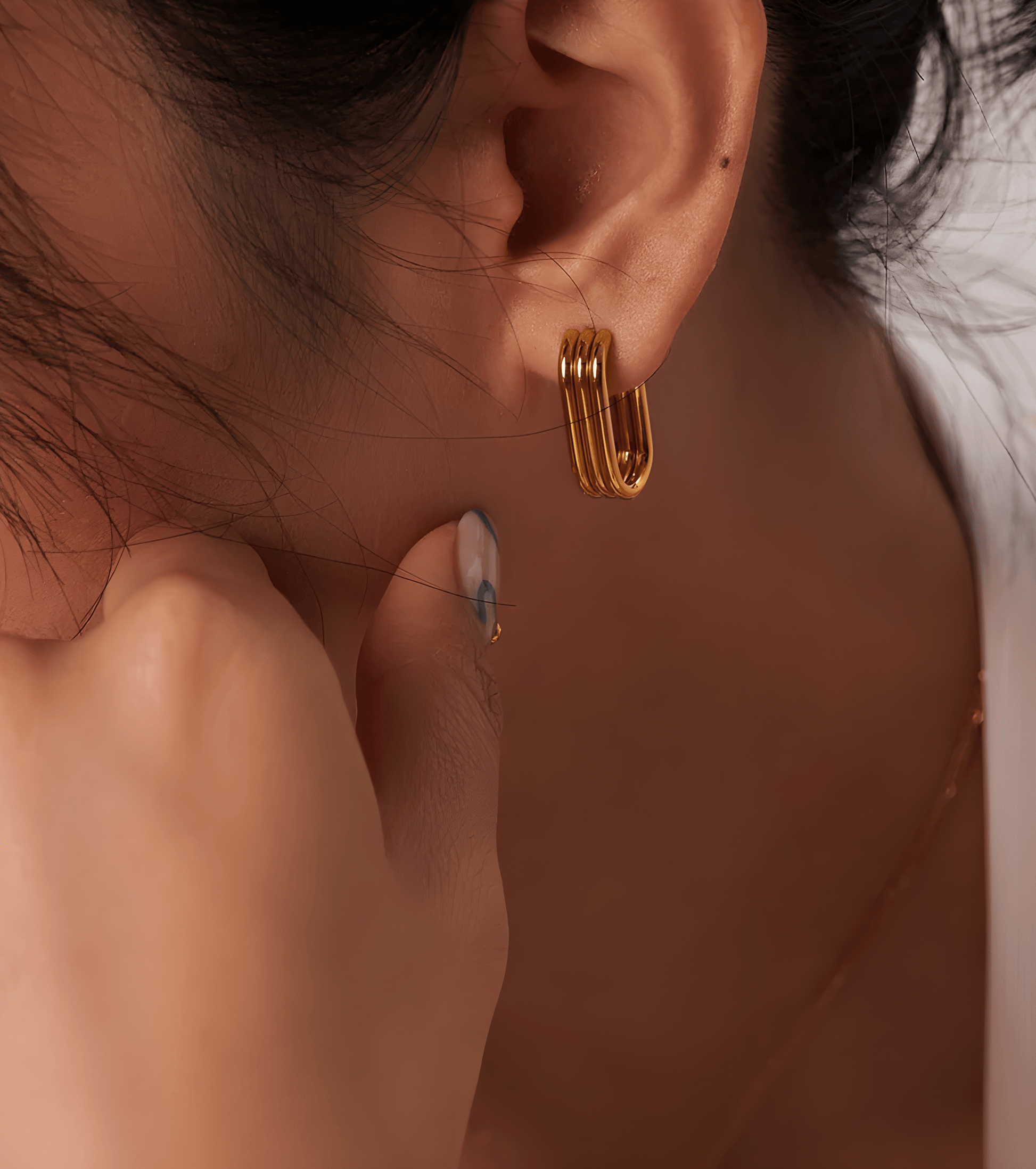 Gold Triple Layer 'U' Shape Earrings - OUZELJewellery