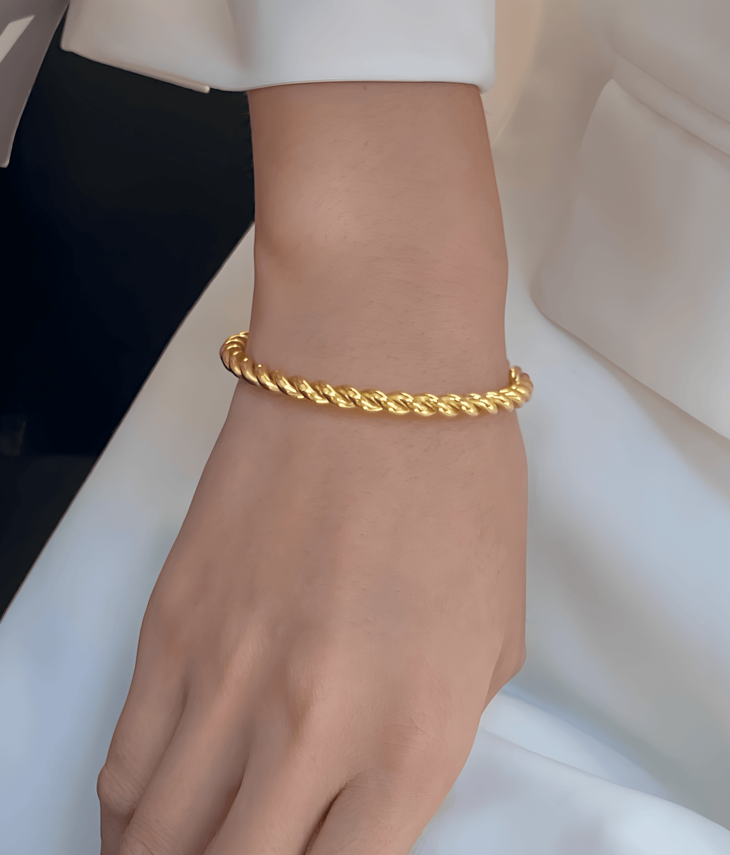 Gold Twist Rope Cuff Bracelet - OUZELJewellery